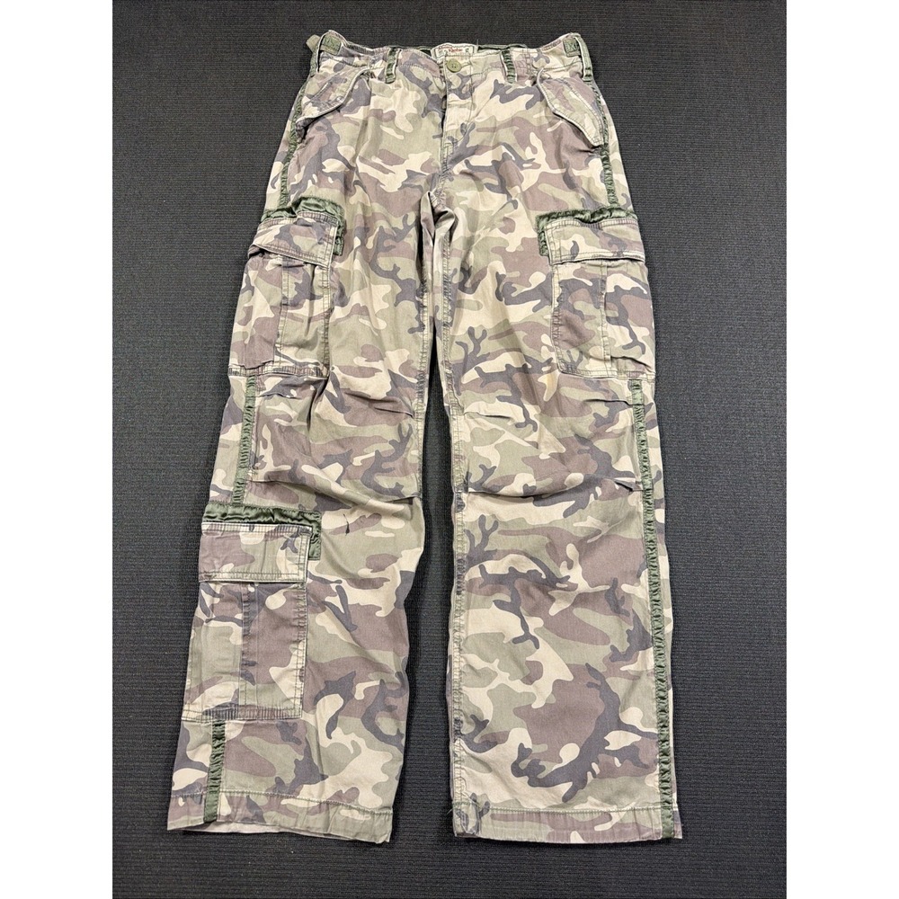 VTG Abercrombie Fitch Pants Womens‎ 29/8R Green Camo Cargo Military Satin Y2k